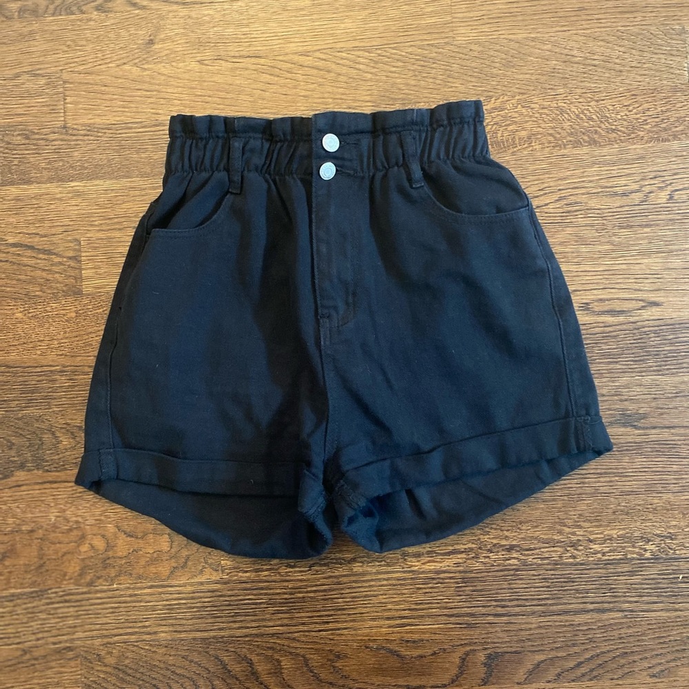 Never worn - Paper bag style black shorts
